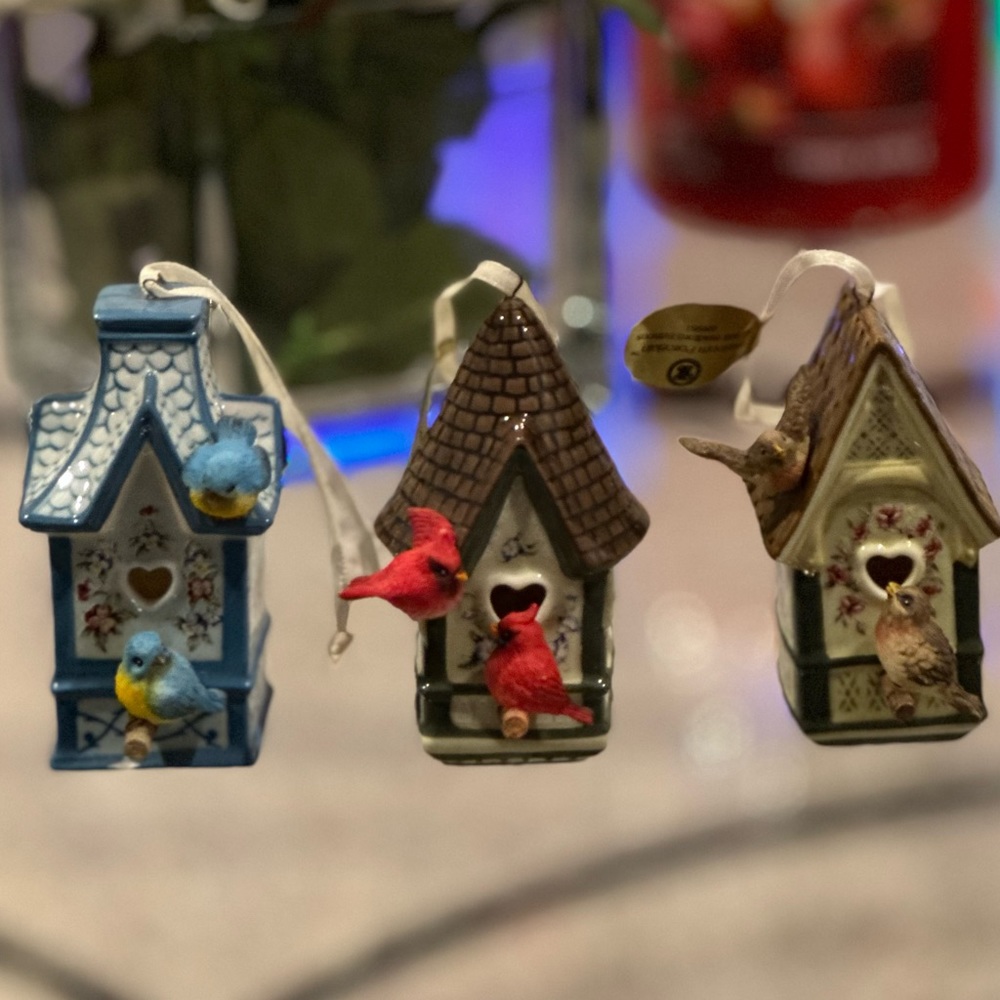 Vintage porcelain Bradford Exchange heirloom birdhouse ornaments